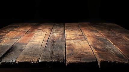 Wall Mural - Rustic Wooden Tabletop with Black Background.