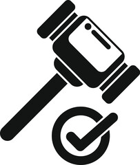 Poster - black and white vector icon of a judge's gavel giving a positive verdict