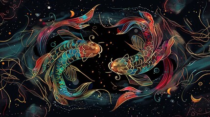 Sticker - Two Koi Fish Swimming in the Galaxy