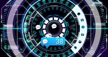 Sticker - Digital chat notifications animating over futuristic circular interface on screen