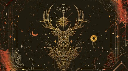 Sticker - Golden Deer in a Cosmic Tapestry