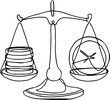 © Nicholas - Elegant continuous one-line drawing featuring mechanical scales with coins and a clock balanced in the pans, showcasing intricate detail and a sophisticated line art style for conceptual and financial