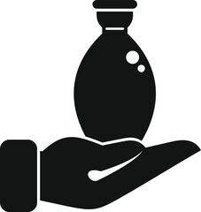 Poster - Black silhouette of a hand holding a bottle, perfect for representing concepts such as beverages, chemistry, or laboratory work