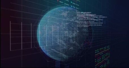 Global data visualization and coding animation over rotating digital Earth