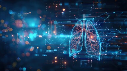 a computer generated image of a lung with a red line through it. the image is blue and has a futuris