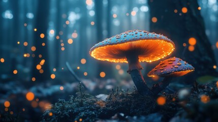 Sticker - Glowing Mushrooms in a Magical Forest.