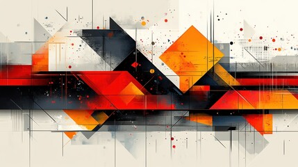 Poster - Abstract Geometric Artwork with Red, Orange, and Black.