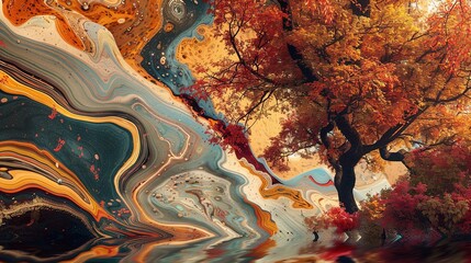 Wall Mural - trippy autumn vibes, psychedelic autumn