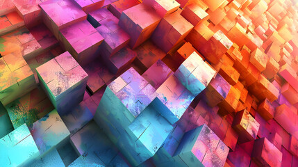 Poster - a modern abstract wallpaper with cubes in different colors, palette, ai generated image
