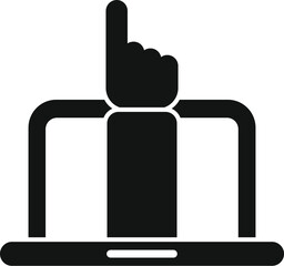 Poster - black silhouette of a hand with the index finger pointing up from a laptop screen, representing digi