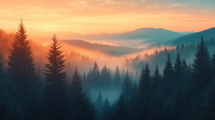 Canvas Print - Misty Mountain Sunrise.