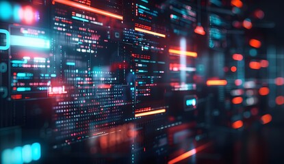 Poster - A futuristic digital interface displaying an array of web design tools and code elements, with glowing lines representing data flow between them,