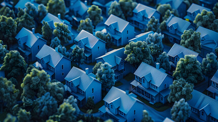 Poster - Miniature blue houses, Generative AI