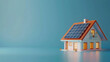 © Ayan - House with solar panels on blue background. 3D illustration. Copy space.