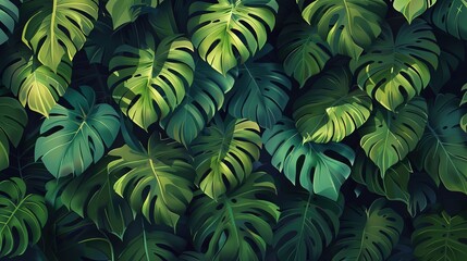 Sticker - a wall of jungle leafs, jungle style, tropical, cartoon effect