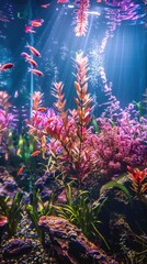 Sticker - Aquarium with Sunbeams and Lush Plants