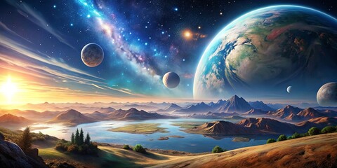 Wall Mural - 4k landscape wallpaper featuring beautiful planet and space scenery