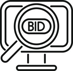 Poster - Magnifying glass is focusing on the word bid on a computer screen, representing the concept of online bidding