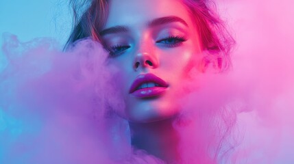 Canvas Print - Woman's Face In Colorful Smoke.