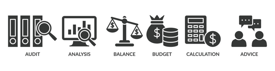 Accounting banner web icon vector illustration concept for business and finance with an icon of the audit, analysis, balance, budget, calculation, and advice