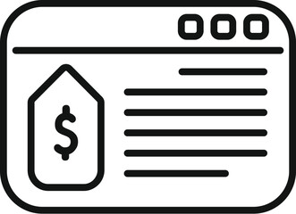 Poster - Line art icon of an online shop website showing a dollar sign price tag