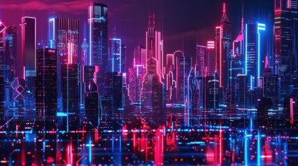 Poster - Abstract cityscape with neon lights.