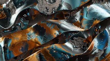 Poster - Abstract shapes with metallic textures.
