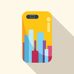 Poster - yellow smartphone case is showing modern city buildings at sunset time