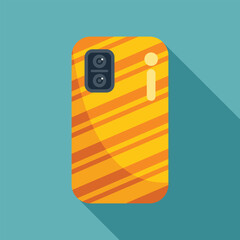 Poster - Modern smartphone is lying with stylish orange stripes design and dual rear camera