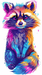 Wall Mural - raccoon animal colorful art illustration vibrant fantasy wildlife cute painting digital art neon abs