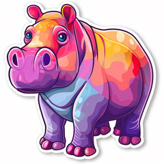 Wall Mural - hippo cartoon colorful animal illustration playful fun vibrant art drawing cute digital art purple pink orange blue fantasy children sticker 