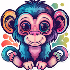 Wall Mural - monkey cartoon cute colorful animal illustration drawing art adorable sweet vibrant happy whimsical fun playful character fantasy fantasy animal 