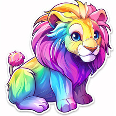 Wall Mural - lion rainbow colorful cute animal illustration cartoon fantasy art digital vibrant majestic feline playful adorable multicolored fantasy lion rainbow lion cute lion colorful lion fantasy artwork 