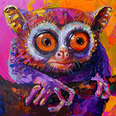 Wall Mural - lemur animal colorful art painting wildlife eyes vibrant bright digital art unique expression fantasy jungle tropical exotic acrylic modern art multicolor dramatic 