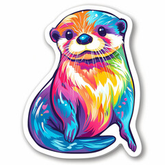 Wall Mural - animal colorful otter rainbow art cute illustration drawing vibrant bright cheerful happy cartoon fantasy playful adorable design artistic creative multicolored