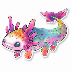 Wall Mural - axolotl colorful cartoon amphibian cute illustration pink blue fantasy aquatic animal whimsical character rainbow drawing vibrant creature playful magic 