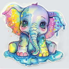 Canvas Print - elephant cartoon colorful baby cute animal watercolor art illustration drawing pastel adorable fantasy rainbow 