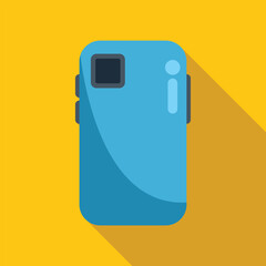 Poster - modern blue smartphone is lying on a yellow background with a long shadow