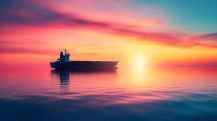 Wall Mural - Shipping Dreams Across Horizon Sunset Cargo Ship Voyage Dreamscape