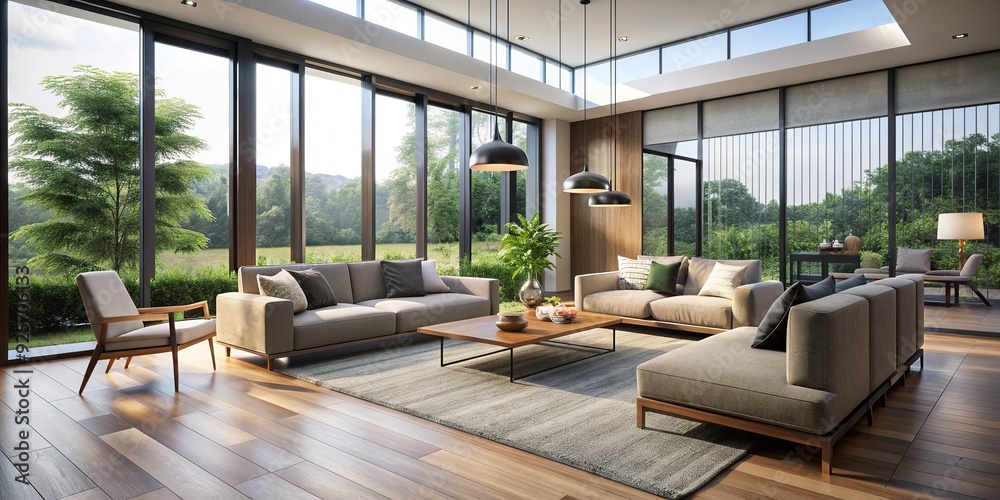 Modern minimalist living room interior design presentation with sleek ...