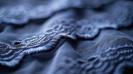 Wall Mural - Close-up of Elegant Blue Lace Fabric with Intricate Floral Patterns and Soft Texture Highlighting Luxury and Craftsmanship for Fashion Design