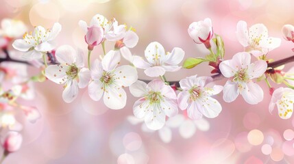 Wall Mural - Branch with delicate white and pink flowers