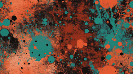 dynamic burnt sienna and turquoise paint splatter art