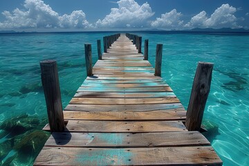 Wall Mural - Wooden Dock Extending Over Crystal Clear Ocean Water