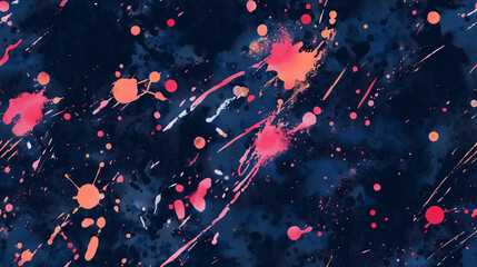 dynamic indigo and coral paint splatter art