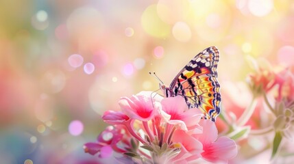 Poster - Colorful Butterfly and Pink Flower