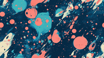 dynamic petrol blue and coral paint splatter art