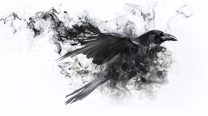 black smoke, white background, in the shape of bird