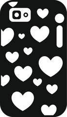 Poster - Black smartphone with white hearts pattern, perfect for illustrating love, romance, or valentine's day