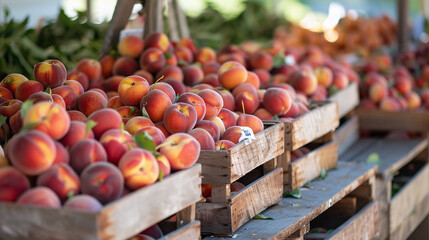 Fresh peaches display at market